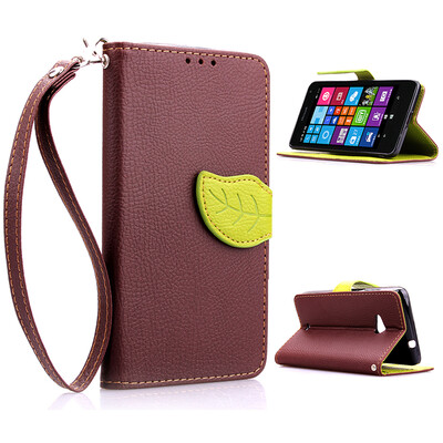 

Brown Design PU Leather Flip Cover Wallet Card Holder Case for Nokia Lumia 535