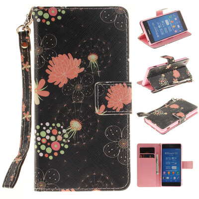 

Красочные цветы Дизайн PU кожа флип кошелек карты держатель чехол для SONY Xperia Z3