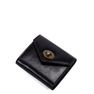 

INMAN) ladies wallet short paragraph look cowhide wallet simple lock clamshell holding bag two fold multi-card wallet wallet 6864040057 midnight black