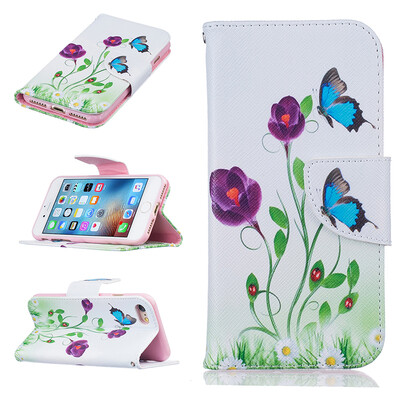 

Blue butterfly Design PU Leather Flip Cover Wallet Card Holder Case for IPHONE 7