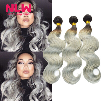 

Human Virgin Hair Ombre Brazilian Body Wave 5 Bundles for Black Women Sew In Weft 8A Top Grade 1B Grey Hair Weave Extension Full
