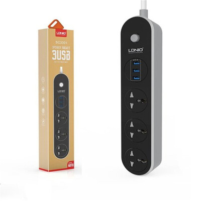 

3 Sockets Surge Protected Power Strip with 5 Feet (1.6 Meter) Long Power Cord and 3 USB Charging Ports (5V DC) for Mobile Devices