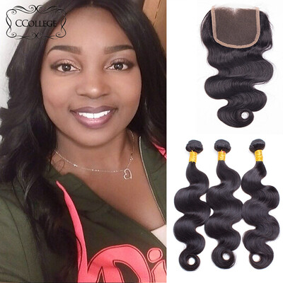 

8A 3 Bundles Малайзийские волосы с волнами тела с кружевным закрытием CCOLlege Hair Products Дешевые человеческие волосы Maylasian Virgin 3 шт. Лот