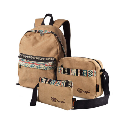 

Bean Drums Shoulder Backpack Women Korean Version Casual Ethnic Style Bags Shoulder Shoulder Bag Three-piece Set G00273 Blue