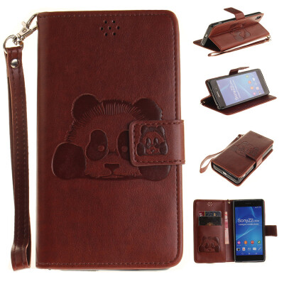 

Brown Panda Style Embossing Classic Flip Cover with Stand Function and Credit Card Slot for SONY Xperia Z2
