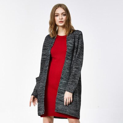 

UR charm women lapel wool wool loose knitted jacket WHS2R9DB2001 dark gray