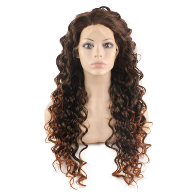 

Iwona Synthetic Hair Lace Front Long Curly Auburn Tip Brown Two Tone Ombre Wig