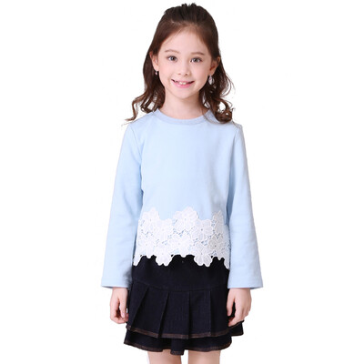 

Love by mining (liancaiyi) female large children hit color lace college wind two suit 16AG15171 blue 110