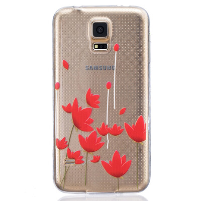 

Red flower Pattern Soft Thin TPU Rubber Silicone Gel Case Cover for SAMSUNG GALAXY S5