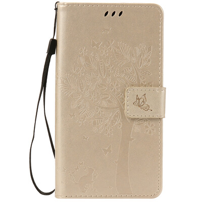 

Gold Tree Design PU Leather Flip Cover Wallet Card Holder Case for SONY Z5 PLUS