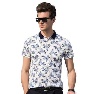 

Hengyuanxiang T - shirt men 's business casual printing short - sleeved POLO shirt 08TX0202 blue 180/115