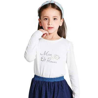 

TINSINO) children's clothing spring new children in children's long-sleeved T-shirt girls wild round neck shirt ladies bottoming shirt letter flower THY9046003 white 160