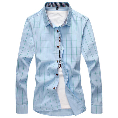 

Мужская рубашка GEEDO Slim Plaid Дикая корейская рубашка DJ252 Blue 2XL