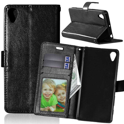 

Black Style Classic Flip Cover with Stand Function and Credit Card Slot for Sony Xperia X