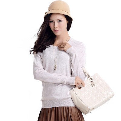 

MAZOE simple multi - color short section round necked knitted bottom sweater M3028 beige