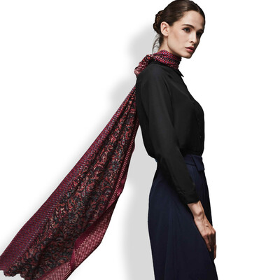 

【Jingdong Supermarket】 Hengyuanxiang 50M16611 spring and autumn thin section of pure wool long scarf female sunscreen scarf fashion wild printing shawl scarf dual-use plum red