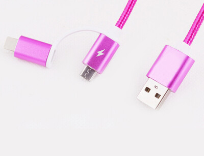 

Nylon Braided 2 in 1 High Speed Sync Data Micro USB Charging Cable Line For iPhone 7 6s Plus Android 580199