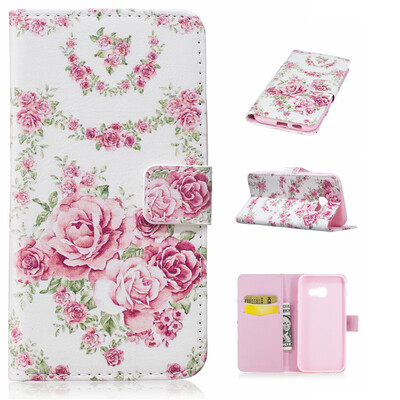 

Pink Rose Design PU Leather Flip Cover Wallet Card Holder Case for Samsung Galaxy A3 2017A320