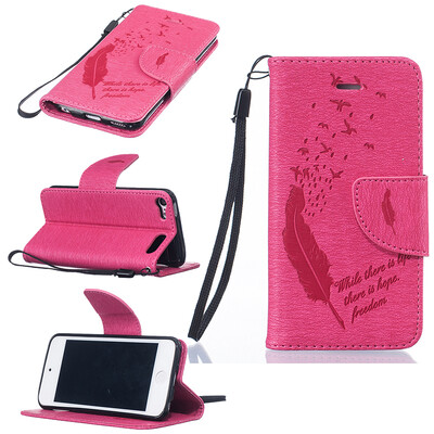 

Rose red Feathers and birds Style Embossing Classic Flip Cover with Stand Function and Credit Card Slot for IPHONE Touch 5/6