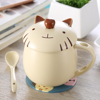 

Jingdong Supermarket Beisi Si Meng series of creative cartoon ceramic mug with a lid with a spoon kitten