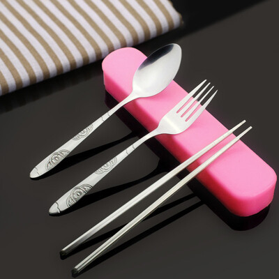 

【Jingdong Supermarket】 Sunshine fly song travel portable tableware stainless steel spoon chopsticks fork three-piece suit PP box 0881