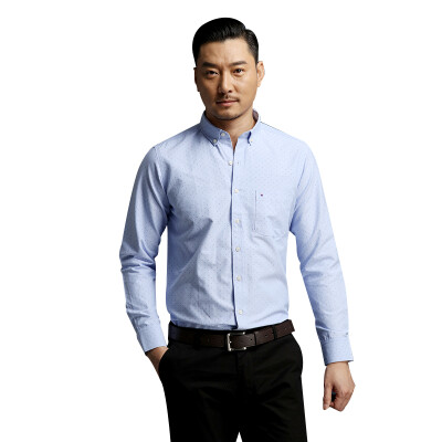 

ANGELOYANG men's business casual Oxford long-sleeved shirt NJF-DX blue