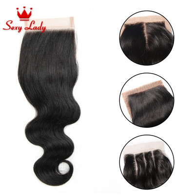 

Grace Hair Peruvian Body Wave Middle Free Part Lace Closure1B Natural Black Color Peruvian Closure Body Wave Lace Closure