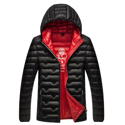 

Antarctic men's down jacket fashion solid color wild hooded casual down jacket 1905 black and red 3XL