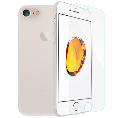 

Shell film set ESCASE Apple iPhone8 7 mobile phone shell white silica gel drop protection cover to send steel film