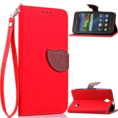 

Red Design PU Leather Flip Cover Wallet Card Holder Case for Huawei Y635