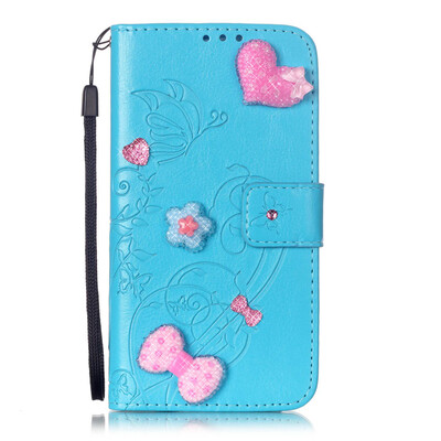 

Blue Flower Design PU Leather Flip Cover Wallet Card Holder Case for HTC 626