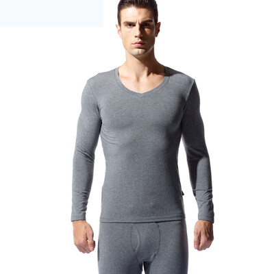 

Han Cai HACAI mens thermal underwear thin section V-neck modal cotton thermal underwear set deep hemp gray 170\95 L