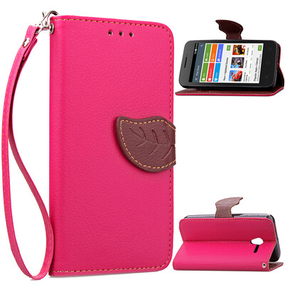 

Pink Design PU Leather Flip Cover Wallet Card Holder Case for Alcatel OneTouch Pixi3 50