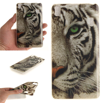 

White Tiger Pattern Soft Thin TPU Rubber Silicone Gel Case Cover for Lenovo K3 Note/A7000