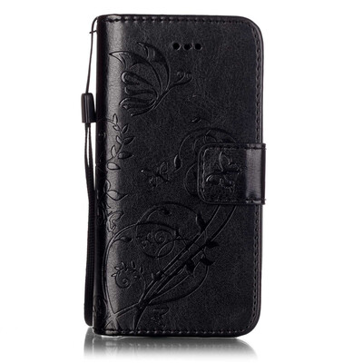 

Black Flower Design PU Leather Flip Cover Wallet Card Holder Case for IPHONE 5S