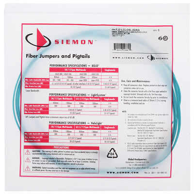 

Саймон (Siemon) FJ2-LCLC5L-02AQ LC-LC дуплекс Gigabit 2 м Перемычка ОМ3 многомодовый 50/125 мкм