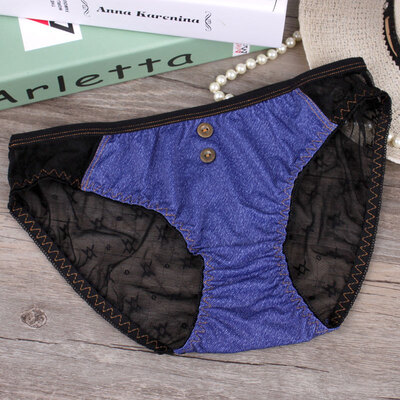 

Soft transparent underpants gauze sexy ladies underwear briefs waist Girl Cowboy girl cuecas breathable metal buttons panties