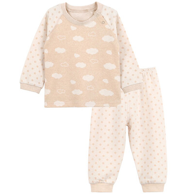 

Xin Song baby jacquard color cotton home clothing suit newborn spring and autumn color cotton underwear shirt pants suit shallow card its wave point clouds C276D80