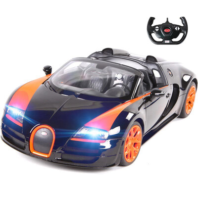 

Rising (Rastar) remote control car 1:14 Bugatti built-in USB charging version can drift sports car boy children toy car model 70440 black blue