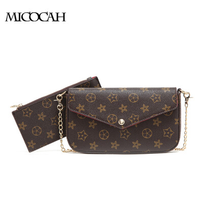 

2 Pieces 2016 New Arrival Fashion Envelope Bag PU Leather Floral Print Composite Women Shoulder Bags Brand Women Gift