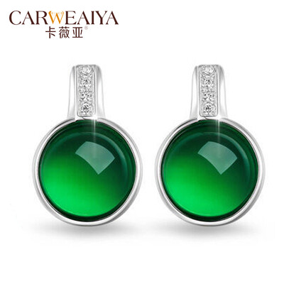 

Carweaiya Icy Green Халцедон 925 Серебряный инкрустированный Серьги Женский Жадеит Халцедон Серьги Модный подарок Зеленый Джейд Jewel