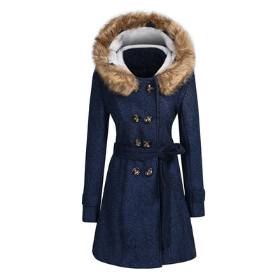 

CT&HF Winter Women Woolen Long Coat with Hat Women Warm Outerwear with Belt
