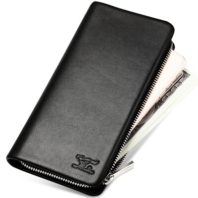 

Seven wolves handbag male first layer cowhide multi-card zipper men wallet business handbag wallet 1A4454101-01 black