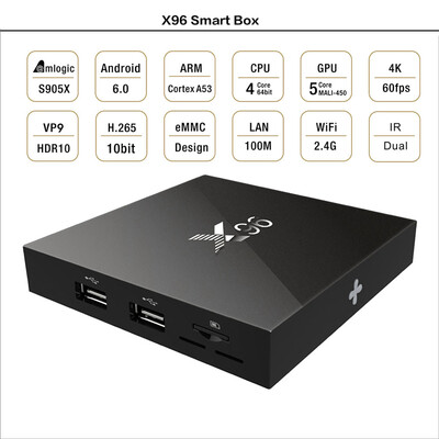 

New X96 S905X S905X Quad Core 1G+8G TV Box Tops With Wall Mount Black EU Plug