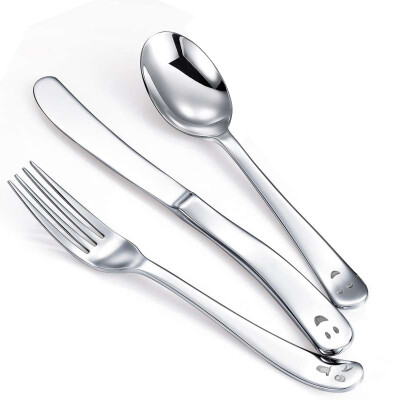 

Jingdong supermarket Road card cool LUCUKU 304 stainless steel steak knife&fork spoon three sets of curved tail smile children children&39s tableware gift box