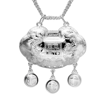 

Hundred years of treasure - baby silver lock national wind silver long life lock pendants Longfeng Chengxiang lock baby silver jewelry