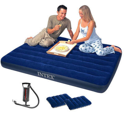 

Надувная кровать INTEX Deep Blue Flocking Double Plus 68765 Отправьте оригинальный ручной насос и 2 подушки