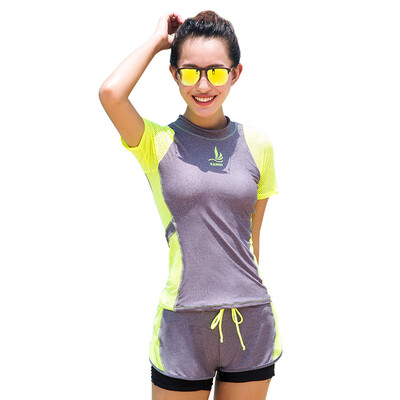 

Sanqi (SANQI) swimwear ladies split angle pants small chest gather students conservative thin hot spring sports big size swimsuit 16052 gray M code