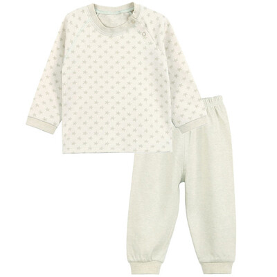 

Xin Song baby jacquard color cotton home clothing suit newborn spring&autumn color cotton underwear shirt pants suit natural green C278D80