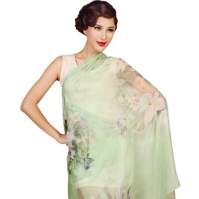 

Shanghai Stories STORY Of SHANGHAI Dielianhua Green Silk Scarves Women Silk Shawl Scarf